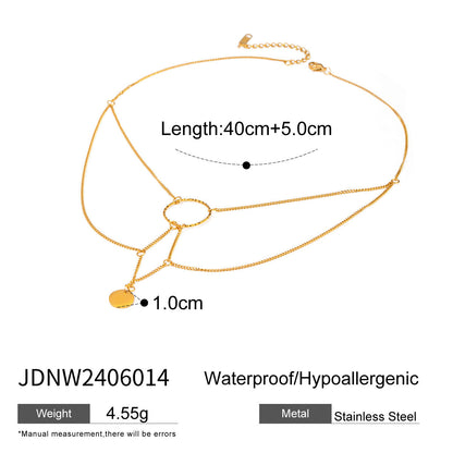 قلادة دائرية معلقة هندسية غير منتظمة من الفولاذ المقاوم للصدأ من الذهب عيار 18 قيراطًا