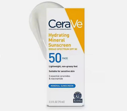 كريم الوقاية من الشمس CeraVe Hydrating Sheer Sunscreen SPF 30 للوجه والجسم | واقي شمسي معدني وكيميائي يحتوي على أكسيد الزنك وحمض الهيالورونيك والنياسيناميد والسيراميد | خالٍ من البارابين والعطور