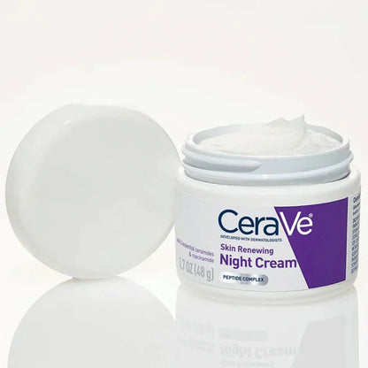 كريم CeraVe Skin Renewing Night Cream | مرطب للوجه بالنياسيناميد ومركب الببتيد وحمض الهيالورونيك | 1.7 أونصة